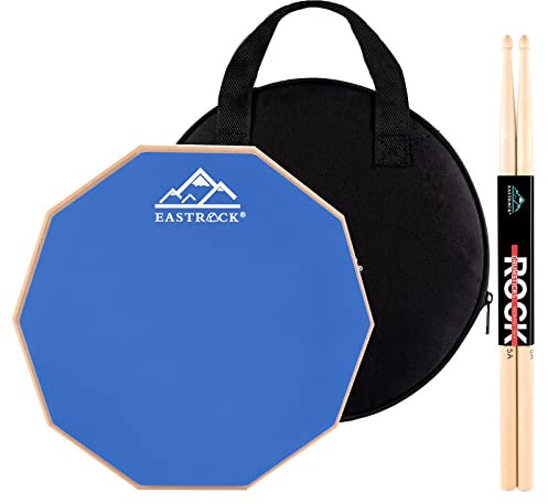EASTROCK Practice Pad Drum,Drum Pad Set,pad batteria allenamento,bifacciale scorrevole,tamburo in gomma con bacchette e custodia per principianti,Blu