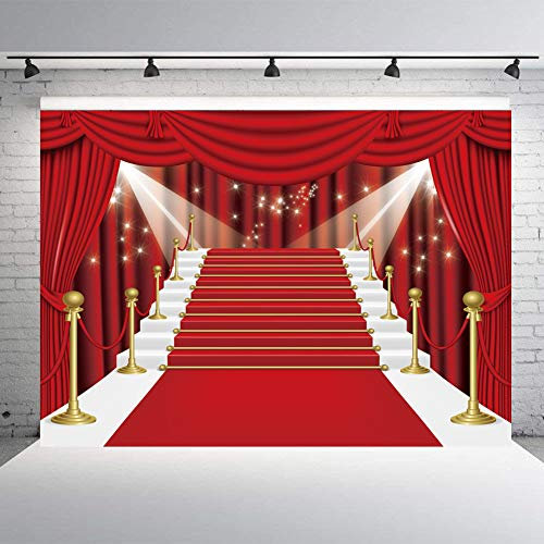 INRUI Roter Vorhang Bühnenfotografie Hintergrund Roter Teppich Film Roter Vorhang Sterne Promi Party Dekoration Hintergrund (2.1x1.5m)