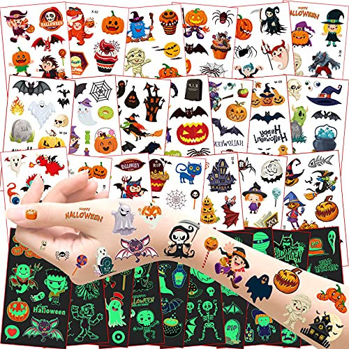 300+ Tatouage Halloween Enfant, Lumineux Halloween Tatouage Ephémère Autocollant, Halloween Tatouages pour Enfants Halloween Decoration, Halloween Party Supplies