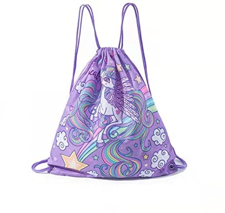 CHUANGOU Sac à Dos à Cordon Multifonctionnel Sac de Piscine Garçon Fille, Motif Licorne, pour Gym Ecole Natation Piscine Plage Camping Voyage, Mauve