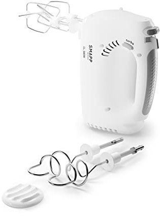 SMAPP 451.4 Handmixer, 580W, Weiß Küchenmixer, 5 Geschwindigkeiten + Turbo Boost, 2 Rührbesen und 2 Knethaken Edelstahl