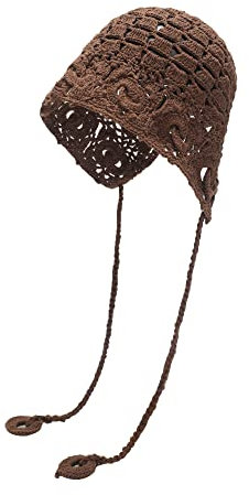 ZLYC Women Baumwolle Strickmütze Handgemacht Gehäkelter Strick Sommer Blumens Mütze(Blumen Braun)