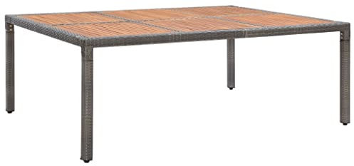 Hommdiy Akazienholz Massiv Gartentisch für 10 Personen Garten Esstisch Balkontisch Terrassentisch Gartenmöbel Tisch Poly Rattan (200 x 150 x 74 cm, Grau)