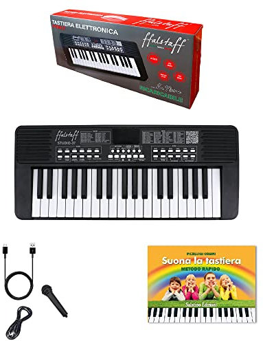 ffalstaff STUDIO-37 Tastiera Elettronica Ricaricabile 37 Tasti per uso Scolastico Italian Design - Microfono, USB Tipo C, Cavo Jack-Jack e E-book Suona la Tastiera inclusi (Nero)