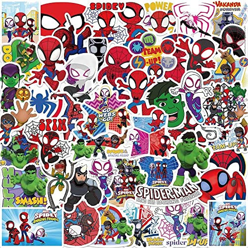 Yangsiw Spidey and His Amazing Friends Aufkleber-Set, wasserdichter Vinyl-Aufkleber für Laptop, Wasserflasche, Gepäck, Snowboard, Fahrrad, Skateboard, Kinder, Jugendliche, 50 Stück