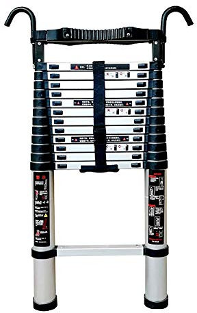 Teleskopleiter, Leitern, Multifunktionsleiter, Dachbodenauszugsleiter mit gebogener Unterlegscheibe und Haken, Teleskop-Hochleiter aus Aluminiumlegierung für Dach/Außenbereich/Industrie, Belastung 150