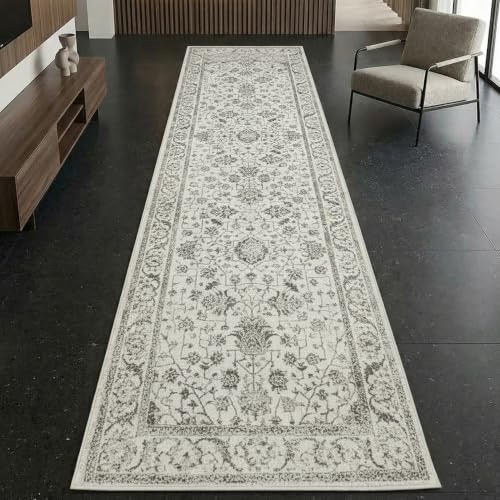 CARPETIA Teppich Florale Ornamente Creme Pflegeleicht 80x300 cm