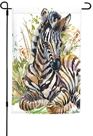 Gartenflaggen, Aquarell, süßes Zebra, Premium-Yard-Flagge, Wildtier in der Natur, Wiese, Blumen, Gras, Malerei, Feiertagsfeier, Flagge, Outdoor, Bauernhaus, Dekoration, Zuhause, Veranda, Flaggen, 30,5