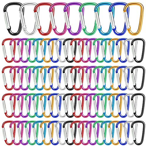 72 Stück Karabiner Klein Mini Karabinerhaken Bunt Alu Karabiner D Clip Schlüsselbund Karabiner Hakenschnalle 9 Farben 46mm x 24mm