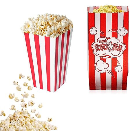 Cajas Palomitas, Popcorn Box, Cartones Palomitas, Bolsa de Palomitas, Cajas de Comida de Cubo de Palomitas de Maíz a Rayas Retro para Cine Teatro Cumpleaños Fiestas Temáticas Noches de Cine, 22 Pack
