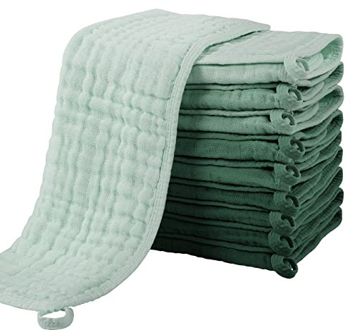 Yoofoss Mulltücher 10er Mullwindeln Spucktücher 100% Baumwolle 27x50 cm Stoffwindeln 6 Lagig Saugfähig Waschlappen Faltwindeln für Baby Neugeborene Farbverlauf Grün