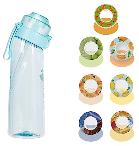 LUSQI Wasserflasche mit 7 verschiedenen Arten von Kreis Geschmack Pods, 650ML/22Oz Obst Duft Wasserflasche, Duft Wasser Cup, Sport Wasser Cup geeignet für Outdoor-Sport (blau+7 Aromaschoten)