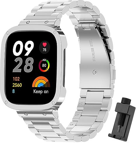 Xisair Correa Compatible con Redmi Watch 3 Pulsera de Metal de Repuesto Correas de Acero Inoxidable con Funda Protectora para Reloj Inteligente Redmi Watch3 Correa