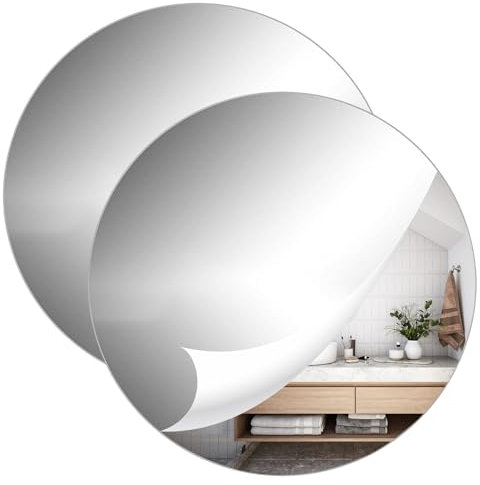 2 Pezzi Specchio Rotondo Autoadesivo, 20 cm Acrilico Rotondi Specchi da Parete Autoadesivi, Rotondo Specchio Adesivo, Specchi Adesivi per Armadio, per La Casa Soggiorno Camera da Letto Decor DIY