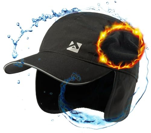 TOP-EX Übergroße XL/XXL Herren Damen Schwarze wasserdichte Winter-Baseballkappe mit Fleece-Ohrklappen Fallensteller-Hut für kaltes Wetter große Köpfe Extra-Groß