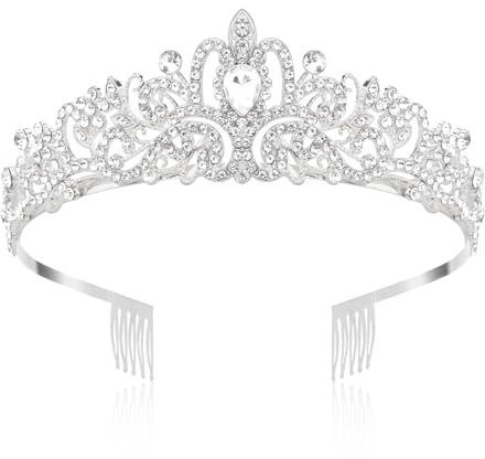 Krone, Krone Damen, Krone Mädchen, Geburtstagskrone Diadem Tiara, Prinzessin Krone, Diadem Hochzeit, Diadem Silber, Krone Halloween, Kristallkrone Krone Braut mit Strasskamm für Abschlussball Partys