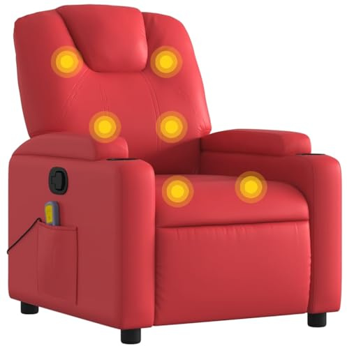 vidaXL Massagesessel, Sessel Verstellbare Rückenlehne, Fernsehsessel Relaxsessel mit Vibrationsfunktion, Liegesessel Polstersessel Ruhesessel, Rot Kunstleder