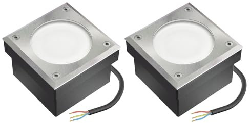 ledscom.de 2x LED Pflasterstein Bodeneinbauleuchte NEOLUM für außen, IP67, eckig, 10 x10cm, inkl. GX53 Leuchtmittel, 51lm, warmweiß