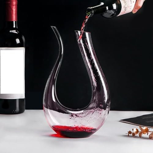 Decantador de vino, mini decantador de vino de 600 ml, 100% sin plomo, en forma de U, jarra de vino tinto soplada a mano
