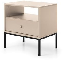 BETTSO - Molly - Nachttisch - Schubladenschrank - Nachtschrank - Beistelltisch für Schlafzimmer - Nachtschränkchen - Nachtkästchen - Nachtisch - Modern, Glamour - Beige mit Schwarzen Beinen