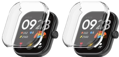 Kobmand 2 Stück Hülle Kompatibel mit Xiaomi Redmi Watch 4 Schutzhülle, TPU Vollständige Abdeckung Schutzfolie Cover Case Schutzhülle für Xiaomi Redmi Watch 4 (Clear+Clear)