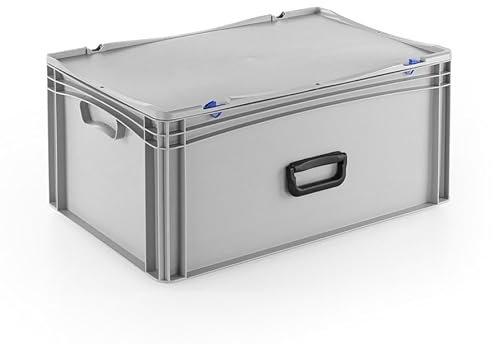 DIE BOX FABRIK Robuster Eurobehälter mit Tragegriff & Scharnierdeckel | Stapelbarer Kunststoffkoffer für Lager & Transport | Aufbewahrungsbox für Werkzeuge, Logistik & Industrie (600x400x283 mm)