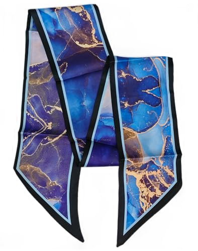 GIMIRO Satin Seidenschal 148 x 13,5 cm Krawatte Double Layer Bund für Blazer, Mantel, Kleid (21# Dark Blue/Golden Light)