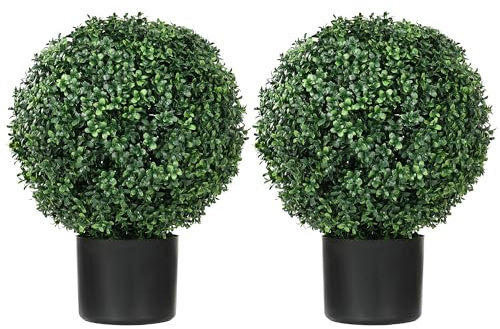 HOMCOM Piante artificiali, set di 2 piante artificiali resistenti ai raggi UV in vaso da fiori, bosso da 52 cm, pianta da appartamento per giardino, soggiorno, verde