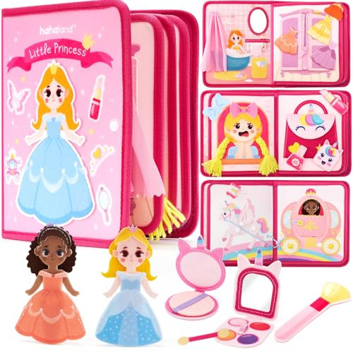 hahaland Prinzessinnen Thema Busy Board, 20 in 1 Quiet Book aus Weichem Stoff für Frühe Bildung, Montessori Busy Book, Mädchen Spielzeug für Kinder 3 4 5 Jahr, Mädchen Geburtstags Weihnachts Geschenke