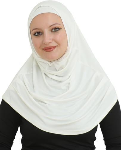 Prien Chic Hijab für Damen, Muslim Kopftuch Untertuch Set, Lange Kopftücher Kleid Frauen, Schal Für Gebetskleidung Abaya, Muslimische Kleider Für Ramadan Hajj (Creme)