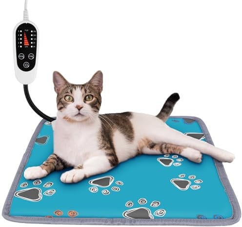 Pet Heating Pad with 5 Level Timer, Temperature and Waterproof,Cat Heat Pad Warming Mat with Durable Anti-Bite Tube Indoor for Puppies Dogs Cats(Green Square,17‘’)
