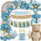 Geburtstag Deko Jungen, Boho Kindergeburtstag Deko mit Retro Blau Gold Luftballons, Bären Happy Birthday Banner, Folienballon, Boho Geburtstag Deko für Erster Geburtstag Jungen Babyparty
