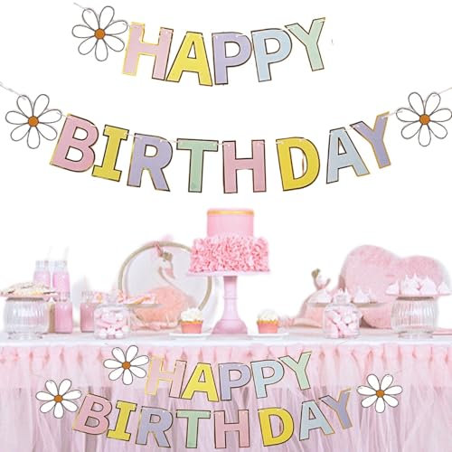 Flower Banner, Daisy Happy Birthday Banner, Colorful Birthday, Garland Birthday Banner, Happy Birthday Party Decorations, Floral Birthday Garland, Festive Party Banner, Birthday Celebratio