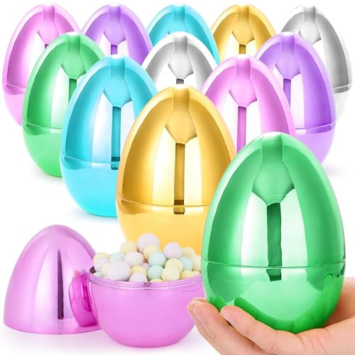 JOYIN 12 Stück Jumbo-Ostereier, metallisch 15,2 cm, bunt, riesige Kunststoff-Eier, befüllbar für Oster-Thema, Jagd, Korbfüller, Füllstoffe, Leckereien, Partyzubehör, Klassenzimmer, Preiszubehör