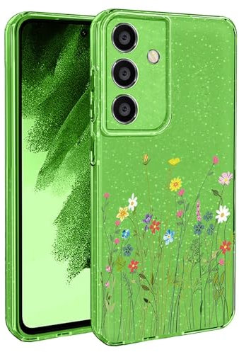 BEENTRYS Glitter Floreale Custodia per Samsung Galaxy A54 5G,Bling Brillantini Fiori Disegni Donne e Ragazze Slim Morbido Silicone TPU Antiurto Protettiva Case per Samsung Galaxy A54 5G(S201-Verde)