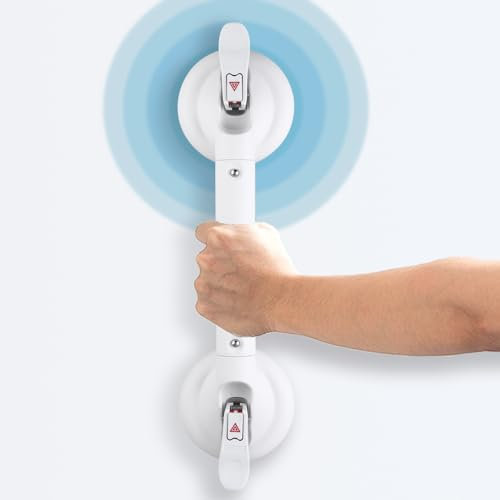 Daren Medical Barres d'appui à ventouse pour baignoires et salle de bain, poignée de douche sans outils, poignée de préhension pour personnes âgées avec indicateurs, barre d'appui de douche pour