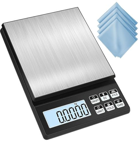 Rechargeable Digital Kitchen Scale, Capacity 5kg/0.1g High Precision Food Scale with LCD Display, Digital Coffee Scale with PCS Counting, Stainless Steel Baking weighing Device for Food Jewelry