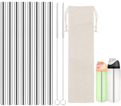 Metal Straws for Owala Freesip Water Bottle 24oz/32oz, 8Pcs 21cm Replacement Reusable Stainless Steel Straw with 2Pcs Cleaning Brush and 1 Travel Pouch, Accessories Compatible with Owala 710ml/945ml