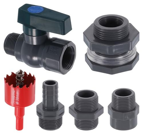 sourcing map 1 Set Rain Barrel Faucet Kit, Plastic Rain Barrel Spigot with 3/4 GHT Bulkhead Fitting, Garden Hose Adapter and Hole Opener for Water Tank Aquarium, Grey