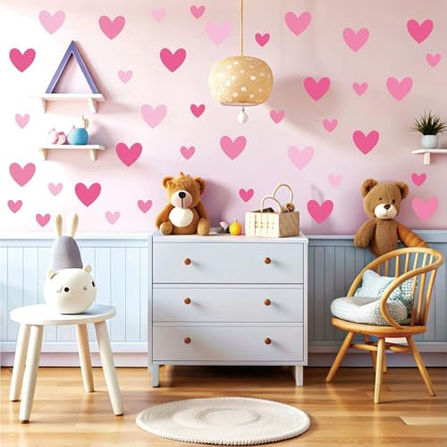 10 Sheets Love Heart Wall Stickers for Bedroom Living Room Girls Room Decoration Romantic Wall Art Sticker for Kids Room Baby Nursery Room Wall Decals Interior Wallpaper PVC Murals