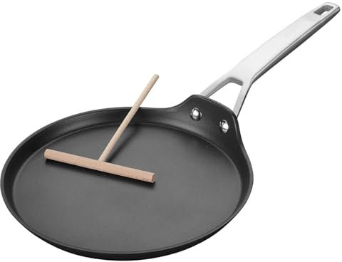 MSMK 24cm Non-Stick Crepe Pan with Wooden Spreader, Dosa Pan Die-cast Auluminium Pancake Pan with Stainless Steel Stay-Cool Handle,Induction Compatible, PFOA Free