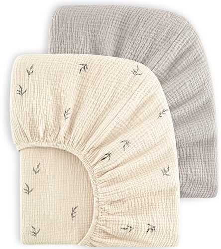 Bearmoss 2er Set Kinder Spannbettlaken,Musselin-Bettlaken 100% Baumwolle Baby-Bettlaken 60x120cm/140x70cm Reisebett Spannlaken Beistellbett Leintücher (Baumknospe, 70x140cm)