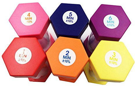 Lot de 6 sabliers pour cuisine, exercice et jeux (1 à 6 minutes)