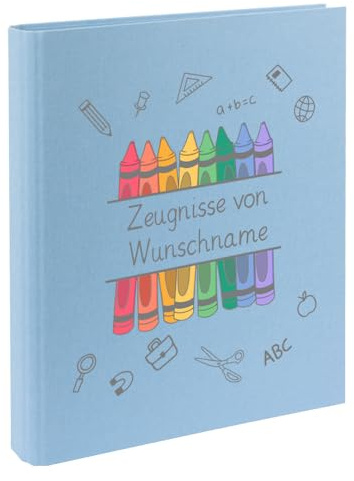 Personalisierte Zeugnismappe Ordner A4 für Zeugnisse – mit Wunschname & Schul-Motiv – Geschenk zur Einschulung, Schulabschluss oder erstem Zeugnis