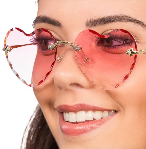 Chaks - Hippie Brille Herzform, Rosa Retro Sonnenbrille | Herzförmige Partybrille für Damen und Herren, Festival und Karneval, Retro Design