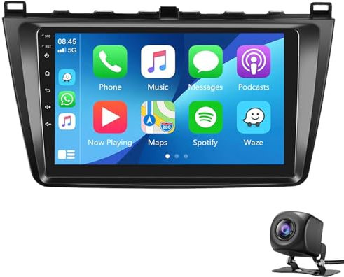 9 Android 14 Car Stereo for Maz-da 6 2007-2012 Touch Screen Double Din Radio Receiver w/Wireless Carplay Android Auto GPS Navigation Bluetooth Wifi BT SWC FM Backup Camera Mic(Color:4 CORE 1+32G)