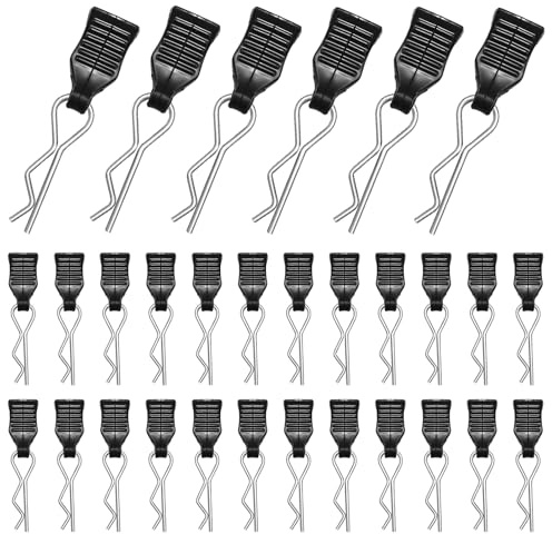 Coco Berming 30 Stück Rc Auto Clips, Schwarz Rc Karosserie Clips, Körper Shell Pin Bent Springy für Ferngesteuerte Automodelle in Verschiedenen Maßstäben (Schwarz)