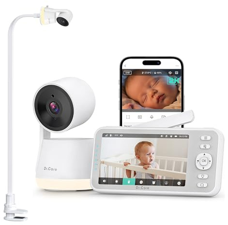 Dr.Care Camara Vigilancia Bebe WiFi 2K, 5, App, con Pinza & Modo Privado | Batería extraíble 5000mAh, alarma movimiento y sonido, 390m, noche HD, luz RGB, rastreo humano, alerta zona, LumiView Plus