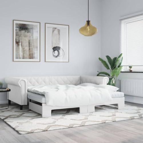 Qnhdfrt Ausziehbares Tagesbett 2 in 1 als Sofa und Doppelbett Modernes Design mit Kunstleder Weiß 90x200 cm Robuste Konstruktion für Wohnzimmer Schlafzimmer und Gästezimmer