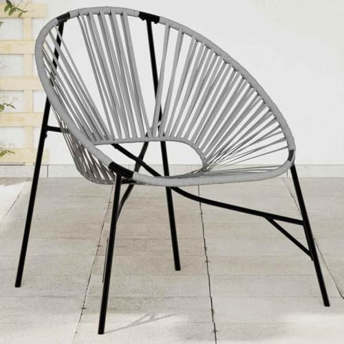 HaoChrymec Gartenstuhl Ei-Form Schwarz und Hellgrau, Poly Rattan, Robuster Stahlrahmen, Relaxsessel Garten, Balkon Stuhl, Garten Möbel, 77 x 68.5 x 82 cm
